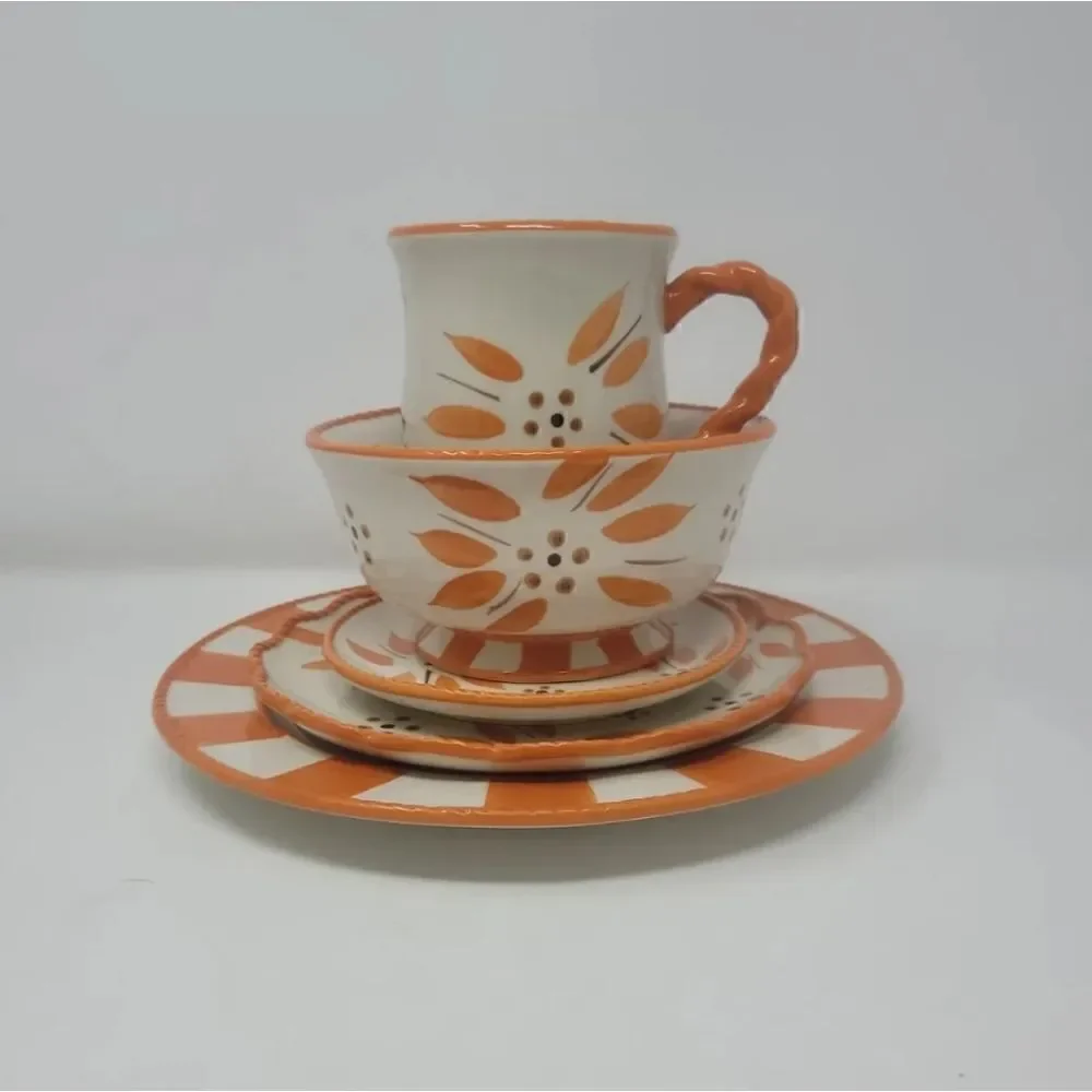 Temptations Plates Bowl Mug by Tara Old World Orange Ovenware Set Of Five!